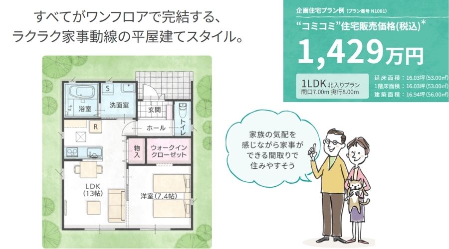 シフクノいえ平屋間取り図1LDK