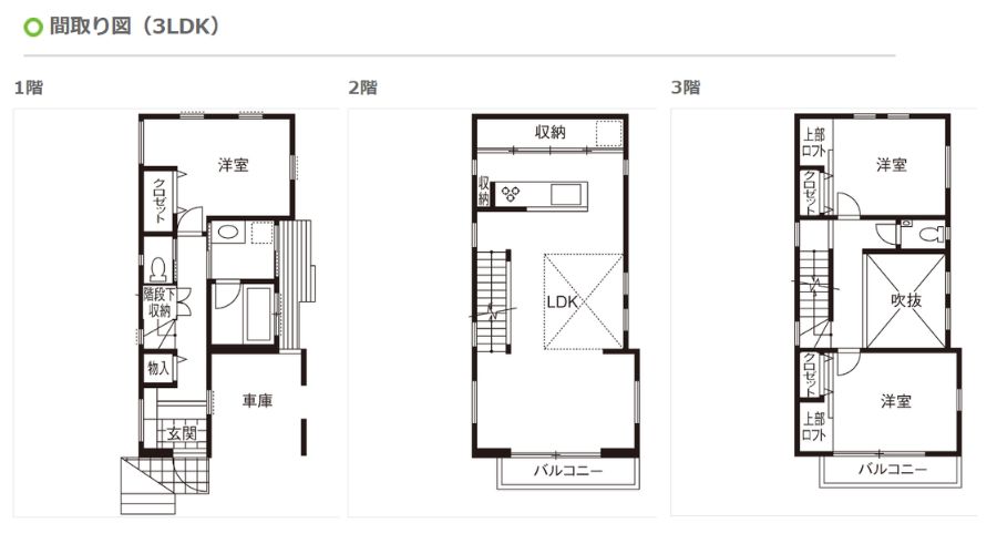 タマホーム3階建ての家間取り図